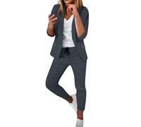 AEGJEGVD 2 Piece Blazer Set Women Blazer Suit Outfits Elegant Suit Jacket Trousers Suits Long Sleeve No Button Suit Coat Drawstring Suit Pants Business Casual Set Ladies Office Sets Wedding Guest