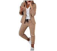 AEGJEGVD 2 Piece Blazer Set Women Blazer Suit Outfits Elegant Suit Jacket Trousers Suits Long Sleeve No Button Suit Coat Drawstring Suit Pants Business Casual Set Ladies Office Sets Wedding Guest