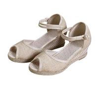 AEGJEGVD 2024 Womens Sandals Summer Wedges Wrapped Shoes Linen Thick High Heel Sandals Orthotic Open Toe Sandals Thick Bottom Fish Mouth Sandals Plus Size Sandals Ladies UK Size 3-7 Clearance