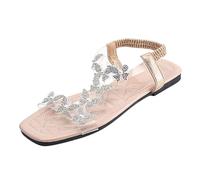 AEGJEGVD Bohemian Sandals for Women Bohemian Beaded Flat Sandals Beach Plus-Size Round Toe Open-Toe Non-Slip Shoes Summer Outdoor Indoor Walking Hiking Shoes 3.5-7.5