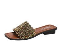 AEGJEGVD Boho Sandals for Women Clearance,Ladies Square Head Open Toed Low Heel Slippers,Summer Comfortable Flat Sandal Casual Roman Beach Bohemia Shoes Walking Non-Slip Slides UK Size 3.5-7.5