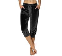 AEGJEGVD Capri Trousers Women Gold Velvet Straight Leg Trouser,Solid Color High Waist Elastic Wasited Yoga Pants Autumn Winter Casual Slim Comfort Cropped Pant Ladies Bottoms Joggers S-XXL