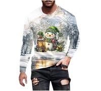 AEGJEGVD Christmas Jumpers Men Ugly Christmas Snowman Printed T Shirt Novelty Xmas Snowflakes Graphic Round Neck Long Sleeve Pullover Shirts Oversized Tops Casual Tees Holiday Festival Clothes S-5XL