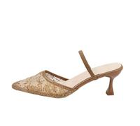 AEGJEGVD Closed Toe Sandals for Women Breathable Lace-Up Stiletto High Heel Sandals with Mesh Pointed Toe Back Strap Thin Heel Shoes Summer Roman Bohemian Beach Slip On Sliders Ladies 3.5-7