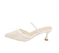 AEGJEGVD Closed Toe Sandals for Women Breathable Lace-Up Stiletto High Heel Sandals with Mesh Pointed Toe Back Strap Thin Heel Shoes Summer Roman Bohemian Beach Slip On Sliders Ladies 3.5-7
