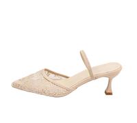 AEGJEGVD Closed Toe Sandals for Women Breathable Lace-Up Stiletto High Heel Sandals with Mesh Pointed Toe Back Strap Thin Heel Shoes Summer Roman Bohemian Beach Slip On Sliders Ladies 3.5-7