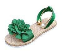 AEGJEGVD Espadrille Sandals Women Open Toe Floral Decorated Flat Soft Soled Sandals Summer Non-Slip Beach Shoes Comfortable Plus Size Shoes Ladies for Seaside Vacation Outdoor Everyday Wear 3.5-7.5