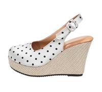 AEGJEGVD Espadrille Wedge Sandals Women Polka Dot Closed Toe Thick Soled Buckle Sandals Summer Non-Slip Roman Beach Shoes Comfortable Platform Shoes Ladies for Vacation Outdoor Everyday Wear 3.5-7.5