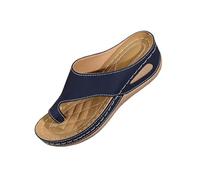 AEGJEGVD Flip Flops Women Open Toe Bohemian Flip Flops Wedge Heel Sandals Summer Thick Bottom Soft Soled Slippers Comfortable Breathable Slippers Ladies PU Sliders for Outdoor Beach Dailywear 3.5-7.5