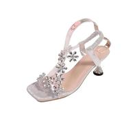 AEGJEGVD High Heel Sandals for Women Floral Rhinestones Open Toe Stiletto Sandals Ladies Summer Back Ankle Strap Shoes Bohemian Beach Casual Shoes Outdoor Plus Size Non Slip Sliders 3.5-7.5