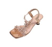 AEGJEGVD High Heel Sandals for Women Floral Rhinestones Open Toe Stiletto Sandals Ladies Summer Back Ankle Strap Shoes Bohemian Beach Casual Shoes Outdoor Plus Size Non Slip Sliders 3.5-7.5