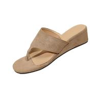 AEGJEGVD Khaki Flip Flops Women Round Toe Open Toe Flip Flops Flat Wedge Sandals Summer Non-Slip Slippers Arch Support Slippers Ladies PU Sliders for Shower Bathroom Pool Beach Indoor Outdoor 3.5-7