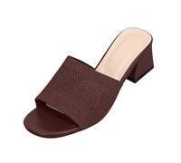 AEGJEGVD Ladies Slippers Open Toe Knitted Mesh Upper Mid Heel Slippers Summer Round Toe Non-Slip Beach Sliders Comfortable Elegant Plus Size Sliders Women House Shoes for Indoor Outdoor 3.5-7.5