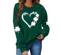 AEGJEGVD Ladies Tops Clearance,Womens St. Patrick's Day Long Sleeve Sweatshirt Irish Lucky Shamrock Printed Round Neck Pullover Jumpers Lucky Green Cotton Sweaters Holiday Trendy Shirt UK Size XS-5XL