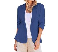 AEGJEGVD Linen Blazers for Women UK Clearance,Ladies Solid Color Turn Down Collar 3/4 Sleeve Elegant Blazer Jackets Lightweight Breathable Formal Cardigan Coats Office Work Jacket with Pockets S-5XL