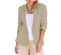 AEGJEGVD Linen Blazers for Women UK Clearance,Ladies Solid Color Turn Down Collar 3/4 Sleeve Elegant Blazer Jackets Lightweight Breathable Formal Cardigan Coats Office Work Jacket with Pockets S-5XL