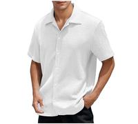 AEGJEGVD Linen Shirt Men Clearance,Mens Short Sleeve Shirt Today's Deals,Solid Color Lapel Button Down Blouses Summer Holiday Vacation Beach Blouse Casual Loose Comforty Breathable Tops UK Size S-XXL