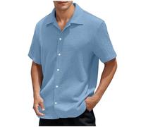 AEGJEGVD Linen Shirt Men Clearance,Mens Short Sleeve Shirt Today's Deals,Solid Color Lapel Button Down Blouses Summer Holiday Vacation Beach Blouse Casual Loose Comforty Breathable Tops UK Size S-XXL