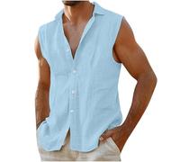 AEGJEGVD Linen Tank Tops for Men UK Clearance,Mens Lapel Sleeveless Solid Color Button Up Shirt Casual Loose Comfort Vests Summer Beach Tank Top Hawaiian Breathable Vest UK Size S-3XL Today's Deals