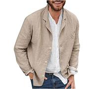 AEGJEGVD Men Linen Shirt Jacket UK Clearance Cotton Linen Casual Blazer Three Buttons Solid Color Loose Suit Jacket Sport Coat Summer Spring Shirts Comforty Lightweight Stylish Blazers Jackets