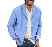 AEGJEGVD Men Linen Shirt Jacket UK Clearance Cotton Linen Casual Blazer Three Buttons Solid Color Loose Suit Jacket Sport Coat Summer Spring Shirts Comforty Lightweight Stylish Blazers Jackets