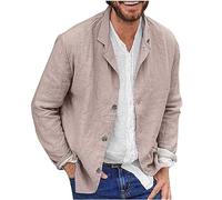 AEGJEGVD Men Linen Shirt Jacket UK Clearance Cotton Linen Casual Blazer Three Buttons Solid Color Loose Suit Jacket Sport Coat Summer Spring Shirts Comforty Lightweight Stylish Blazers Jackets