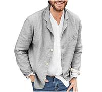 AEGJEGVD Men Linen Shirt Jacket UK Clearance Cotton Linen Casual Blazer Three Buttons Solid Color Loose Suit Jacket Sport Coat Summer Spring Shirts Comforty Lightweight Stylish Blazers Jackets