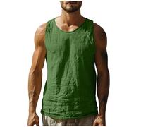 AEGJEGVD Men Linen Tank Tops Clearance,Mens Round Neck Sleeveless Solid Color Retro Basic Vests Summer Casual Loose Beach Tank Top Hawaiian Breathable Sport Vest UK Size M-4XL Today's Deals