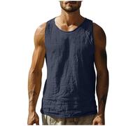 AEGJEGVD Men Linen Tank Tops Clearance,Mens Round Neck Sleeveless Solid Color Retro Basic Vests Summer Casual Loose Beach Tank Top Hawaiian Breathable Sport Vest UK Size M-4XL Today's Deals