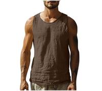 AEGJEGVD Men Linen Tank Tops Clearance,Mens Round Neck Sleeveless Solid Color Retro Basic Vests Summer Casual Loose Beach Tank Top Hawaiian Breathable Sport Vest UK Size M-4XL Today's Deals