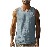 AEGJEGVD Men Linen Tank Tops Clearance,Mens Round Neck Sleeveless Solid Color Retro Basic Vests Summer Casual Loose Beach Tank Top Hawaiian Breathable Sport Vest UK Size M-4XL Today's Deals