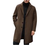 AEGJEGVD Men Trench Coat,Solid Lapel Double-breasted Wool Coats,Mens Long Sleeve Classic Office Business Windbreaker Woolen Jacket Autumn Winter Casual Loose Overcoat Warm Outwear with Pockets XS-XXL