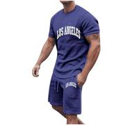 AEGJEGVD Mens Summer Outfits 2 Piece Shorts T Shirt Sets Hawaiian Printed Tracksuit Set Round Neck Short Sleeve Tops and Drawstring Shorts Suit Gym Sport Beach Sets Casual Loose Co Ord Set M-3XL