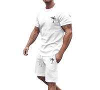 AEGJEGVD Mens Summer Outfits 2 Piece Shorts T Shirt Sets Hawaiian Printed Tracksuit Set Round Neck Short Sleeve Tops and Drawstring Shorts Suit Gym Sport Beach Sets Casual Loose Co Ord Set M-3XL