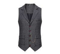 AEGJEGVD Mens Tweed Waistcoats UK Herringbone Single Breasted Suit Vest Formal Dress Sleeveless Retro V Neck Blazer Jacket Solid Color Waistcoat Classic Wedding Business Party Vest with Pocket S-XXL