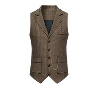 AEGJEGVD Mens Tweed Waistcoats UK Herringbone Single Breasted Suit Vest Formal Dress Sleeveless Retro V Neck Blazer Jacket Solid Color Waistcoat Classic Wedding Business Party Vest with Pocket S-XXL