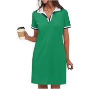 AEGJEGVD Polos Dresses UK Clearance Ladies,Women Solid Color V-Neck Short Sleeve Tennis Golf Mini Dress,Summer Office Business Shirt Dresses Holiday Vacation Casual Loose Dress with Pockets S-XXL
