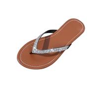 AEGJEGVD PU Flip Flops Women Round Toe Open Toe Flat Flip Flops Bohemia Thong Sandals Plus-Size No Slip Slides Ladies Summer Shower Slides Holiday Beach Slippers Outdoor Casual Slippers 3.5-7.5