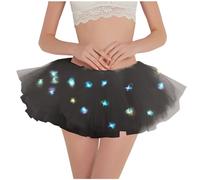AEGJEGVD Puffy Skirt Women LED Light Up Tutu Skirt Gauze Pleated Half Skirt Mesh Layered Skirt Ballet Dance Parties Skirt Princess Short Skirt Petticoat Underskirt Gauze Short Skirt UK Size Black