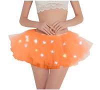 AEGJEGVD Puffy Skirt Women LED Light Up Tutu Skirt Gauze Pleated Half Skirt Mesh Layered Skirt Ballet Dance Parties Skirt Princess Short Skirt Petticoat Underskirt Gauze Short Skirt UK Size Orange