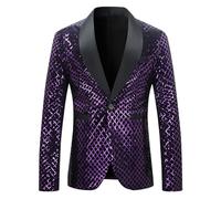 AEGJEGVD Sequin Blazers for Men UK Sparkly Shiny Suit Coat,Mens Casual Business Suit Coat Button Turn-down Long Sleeve Shimmer Jacket Christmas Festival Party Shining Blazer with Pocket Outfits S-XXL