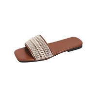 AEGJEGVD Slippers Women Open Toe Sparkly Embellishments Flat Slippers Summer Non-Slip Sliders Comfortable Plus Size PU Sliders Ladies House Shoes for Shower Bathroom Pool Beach Indoor Outdoor 3.5-7.5