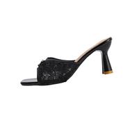 AEGJEGVD Stiletto Sandals for Women Square Open Toe Arch Support Sandals Plus Size Floral Mesh Height-Increasing Shoes Summer Outdoor Beach Vacation Sliders Ladies Shoes 3.5-7