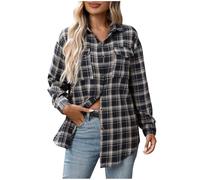 AEGJEGVD Tartan Shirt Women,Checked Long Sleeve Lapel Button Down Flannel Shirts with Pocket,Ladies Office Work Plaid Blouses Fall Winter Casual Loose Warm Jackets Boyfriend Tops Coats UK Size 8-16
