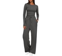 AEGJEGVD Tracksuit Womens Full Set Two Piece Outfit,Ladies Ruched Long Sleeve Crop Tops and Elastic Low Rise Flare Pants Lounge Sets 2 Piece Y2k Outfits Yoga Trousers Set UK Size S-XXL