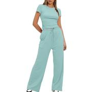 AEGJEGVD Tracksuit Womens Full Set Two Piece Outfit,Ladies Ruched Long Sleeve Crop Tops and Elastic Low Rise Flare Pants Lounge Sets 2 Piece Y2k Outfits Yoga Trousers Set UK Size S-XXL