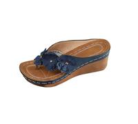 AEGJEGVD Wedge Heel Sandals Women Arch Support Flip Flops Clearance,Ladies One-Line Flower Thick Bottom Sandal Summer Soft Soled Beach Slippers Casual Shoes Walking Non-Slip Slides UK Size 3.5-7.5