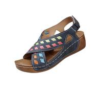 AEGJEGVD Wedge Sandals Women Buckle Open Toe Colorful Patchwork Bohemian Sandals Summer Non-Slip Roman Beach Shoes Comfortable Soft Soled Cushion Shoes Ladies for Vacation Outdoor Everyday 3.5-7.5