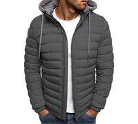 AEGJEGVD Winter Jackets for Men Clearance,Men Down Jacket Solid Hooded Long Sleeve Full Zip Warm Coats Padded Cotton Quilted Coat Outdoor Softshell Waterproof Windproof Puffer Coat with Pockets S-6XL