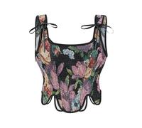 AEGJEGVD Women Corset Top Ladies Court Style Ancient Ways Shapewear Tops Zipper Lace Lace Corsest Suspender Sling Waistcoat Vintage Floral Printed Bustiers Vest Halloween Costume UK Size S-XXL